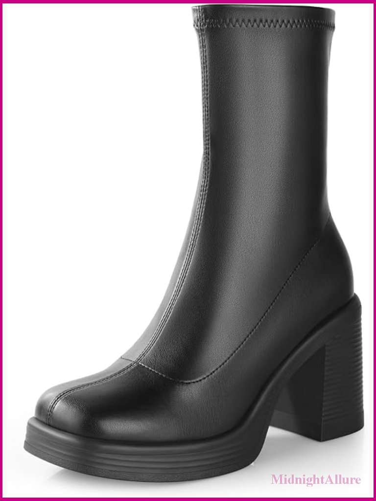 Chunky High Heel Platform Ankle Boots Side Zipper Gogo Boots Square Toe
